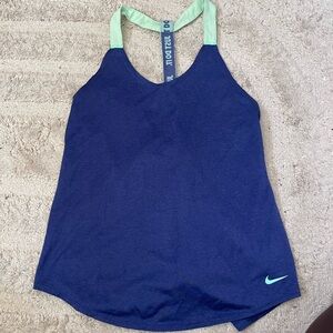 Nike Women’s Dry-fit Navy Tank Top with Mint Green Straps Small